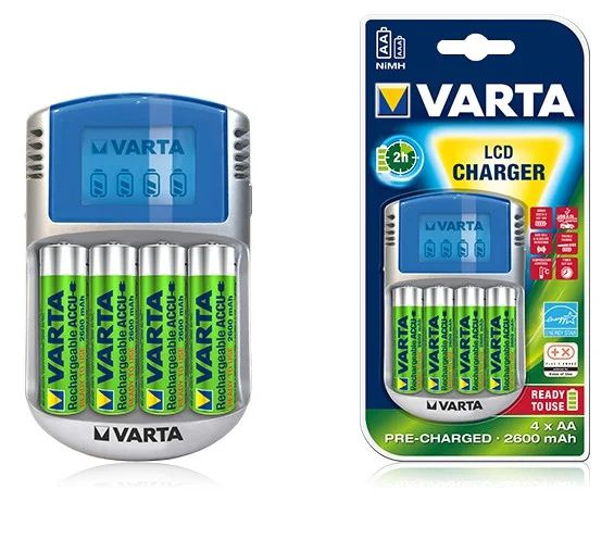 Varta Зарядное устройство для аккумуляторных батареек LCD Charger 4х2600mAh (57070), серый, синий  #1