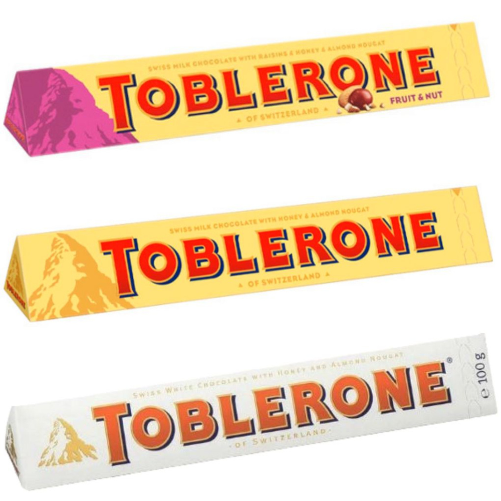 Набор шоколада Toblerone молочный, белый и орехово-фруктовый вкус 3шт 100 гр. (Швейцария)  #1