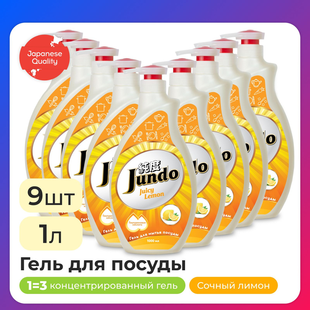 9 шт - Средство для мытья посуды Jundo Juicy Lemon 1л, концентрированный, ЭКО-гель для мытья фруктов, #1