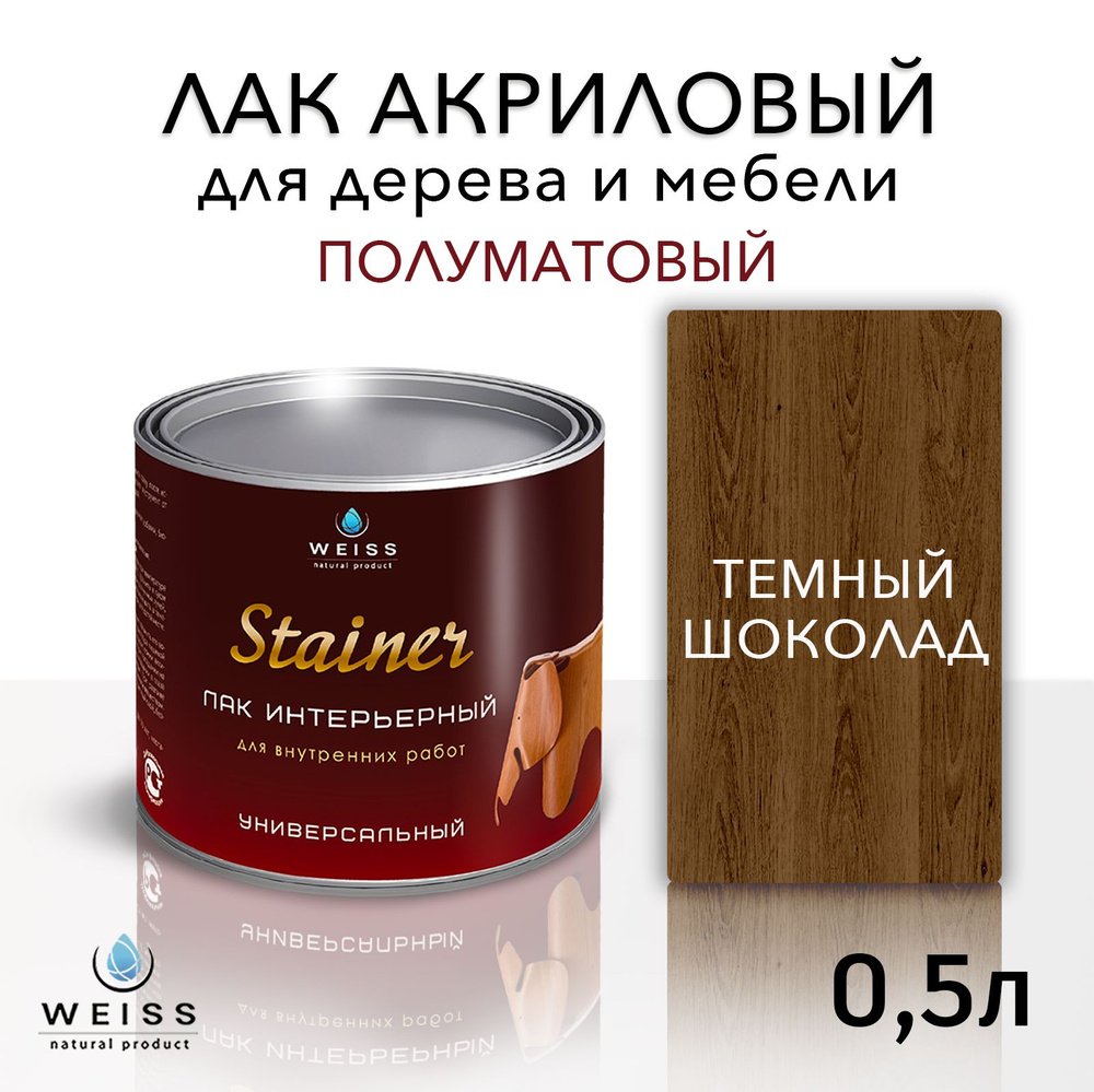 Лак интерьерный 036 темный шоколад, полуматовый, для дерева и мебели, Weiss natural product, без запаха, #1