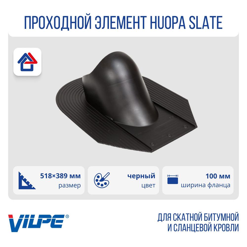 Huopa Slate проходной элемент Vilpe, Вилпе, черный (RR33, RAL 9017) #1