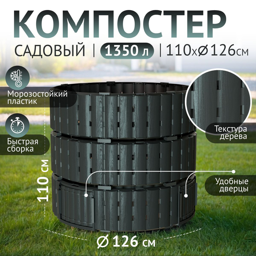 Компостер садовый 1350 л, Piteco K11135, черный, круглый, для дачи. -  купить с доставкой по выгодным ценам в интернет-магазине OZON (1583095380)