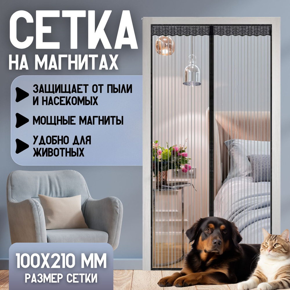 Сетка москитная на дверь на магнитах 100х210. Антимоскитная сетка ...