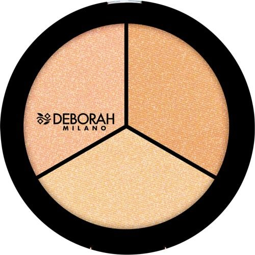 Хайлайтер-палетка DEBORAH для лица, Trio Highlighter Palette, тон жемчужно-бежевый, золотисто-янтарный, #1