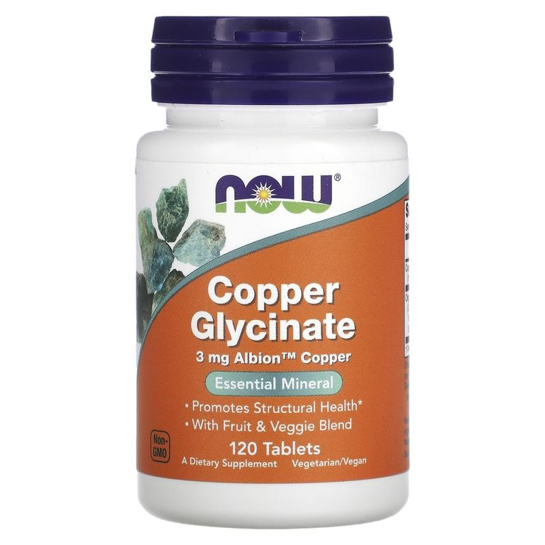 Глицинат меди 3 мг, 120 tabl, Now Copper Glycinate , Способствует структурному здоровью  #1