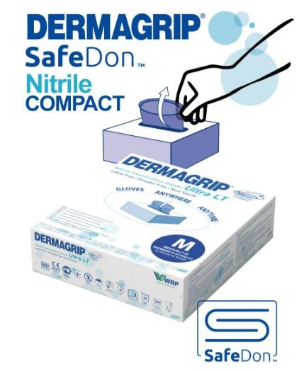 Перчатки смотровые нитриловые DERMAGRIP Ultra LT Safedon NITRILE COMPACT, цвет: голубой, размер S, 50 #1