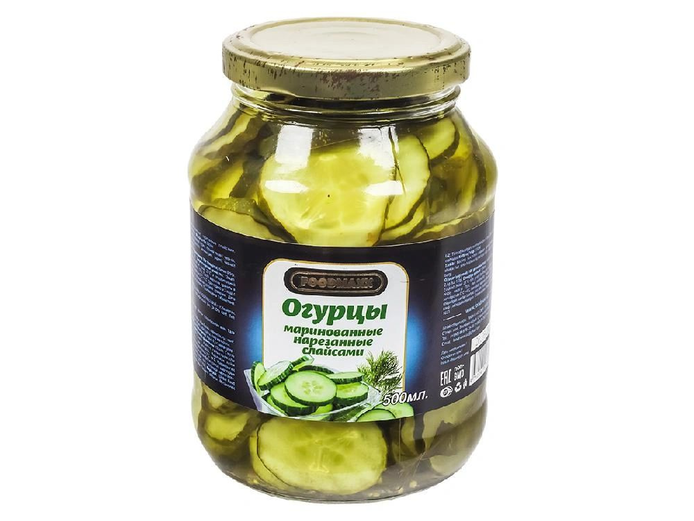 Огурцы маринованные нарезанные слайсами, стеклобанки по 0,5 л - купить ...