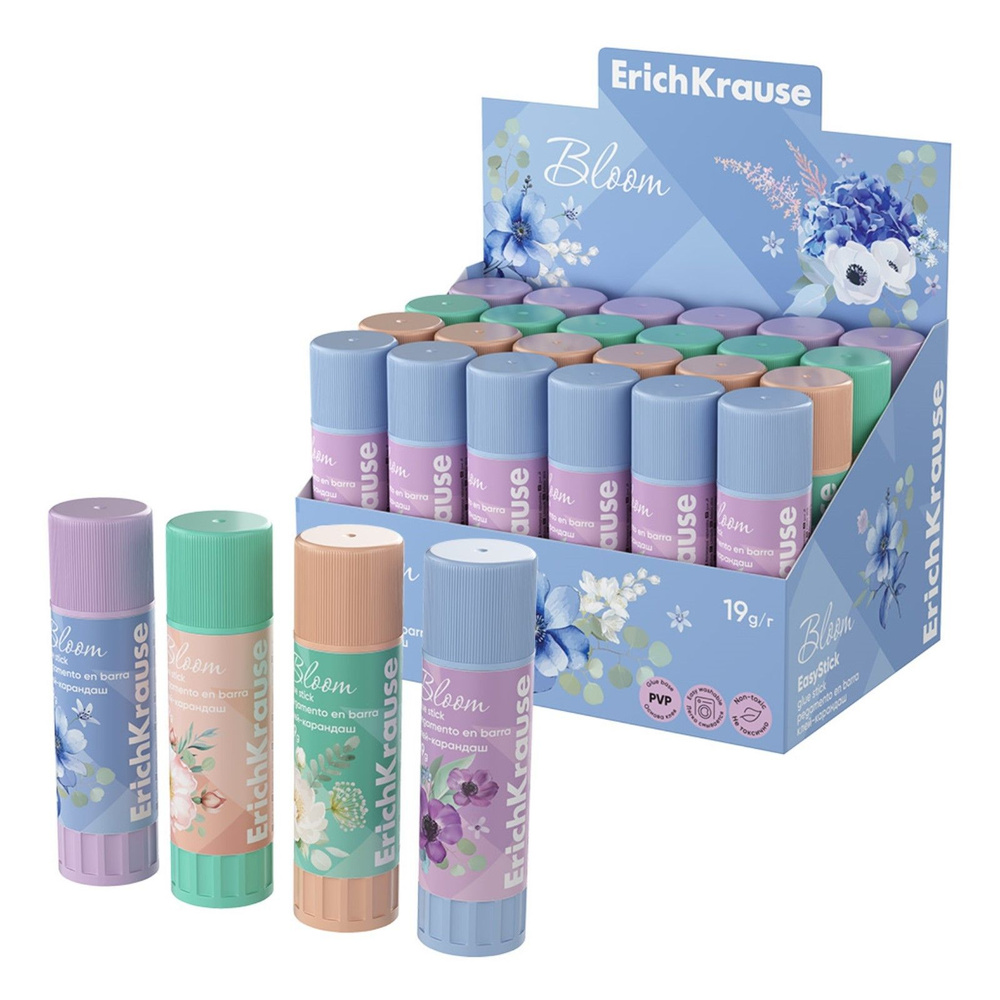 Клей-карандаш 19г ErichKrause EasyStick "Pastel Bloom" PVP, экономичный расход #1