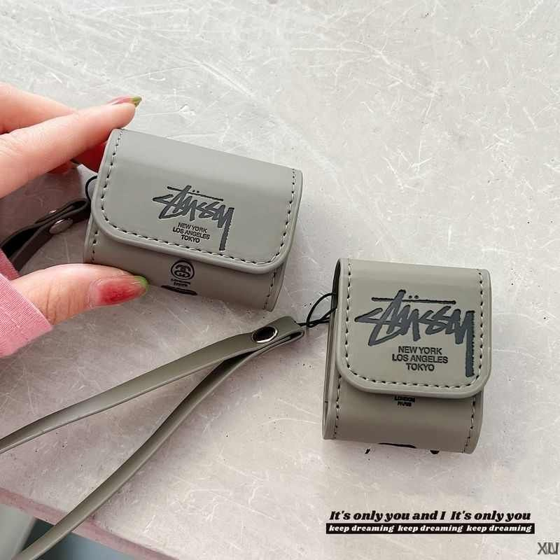 Роскошный Кожа чехол для беспроводных наушников AirPods 3 ( Стьюзи Stussy )  #1