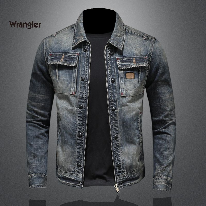 Куртка джинсовая Мужской Wrangler Бахрома серо-синий лацканы Деним ...