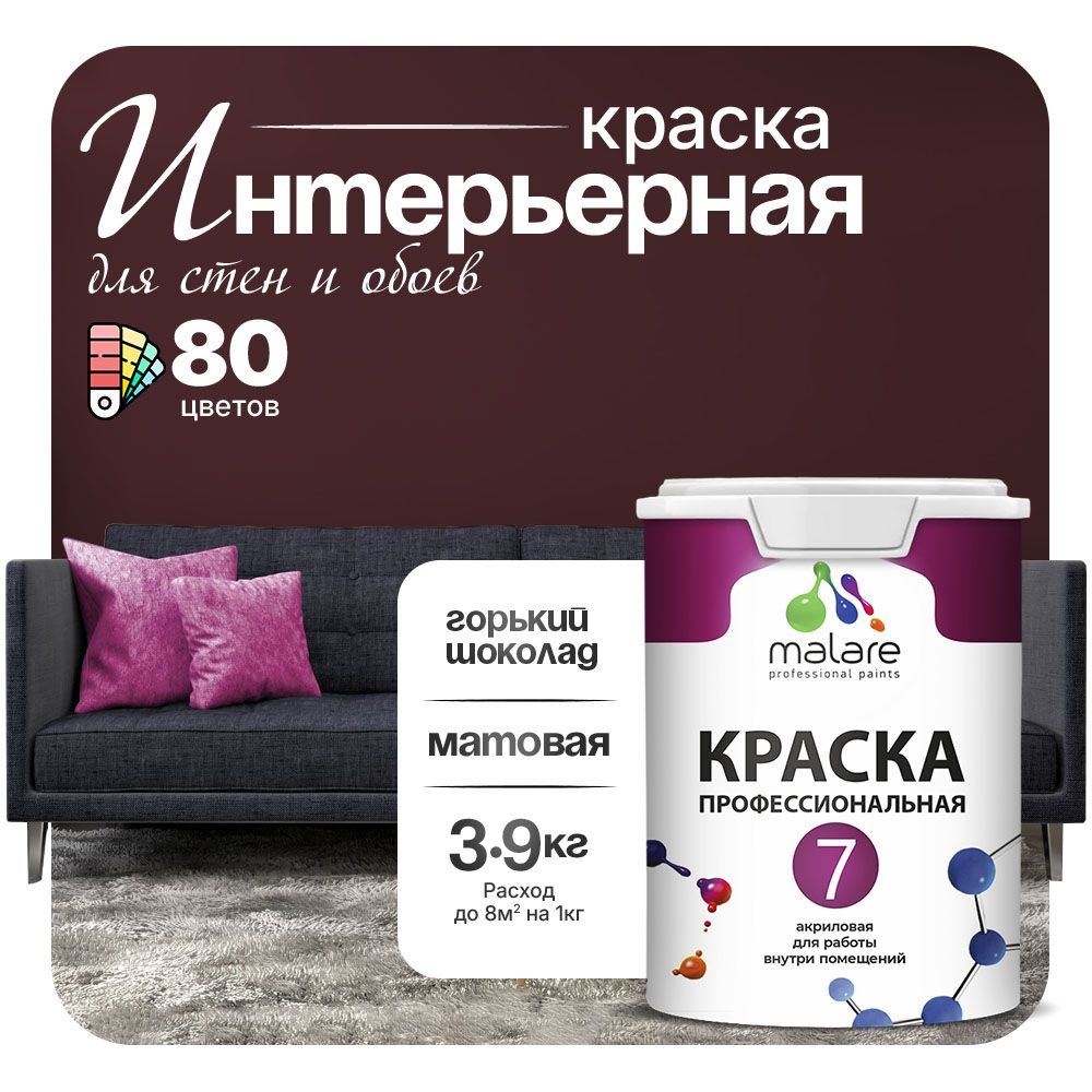 Краска Malare Professional Euro №7 интерьерная для стен и обоев, для потолка, акриловая, быстросохнущая, #1