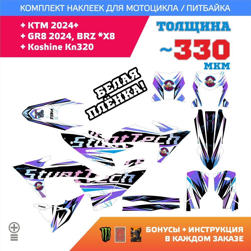 Наклейки на мотоцикл KTM 2024 / BRZ *X8 / GR8 2024 на белой плёнке #1