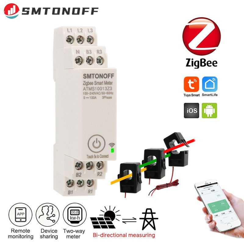 SMTONOFF Tuya Zigbee трехфазный умный двунаправленный счетчик с разделенным сердечником трансформатора #1