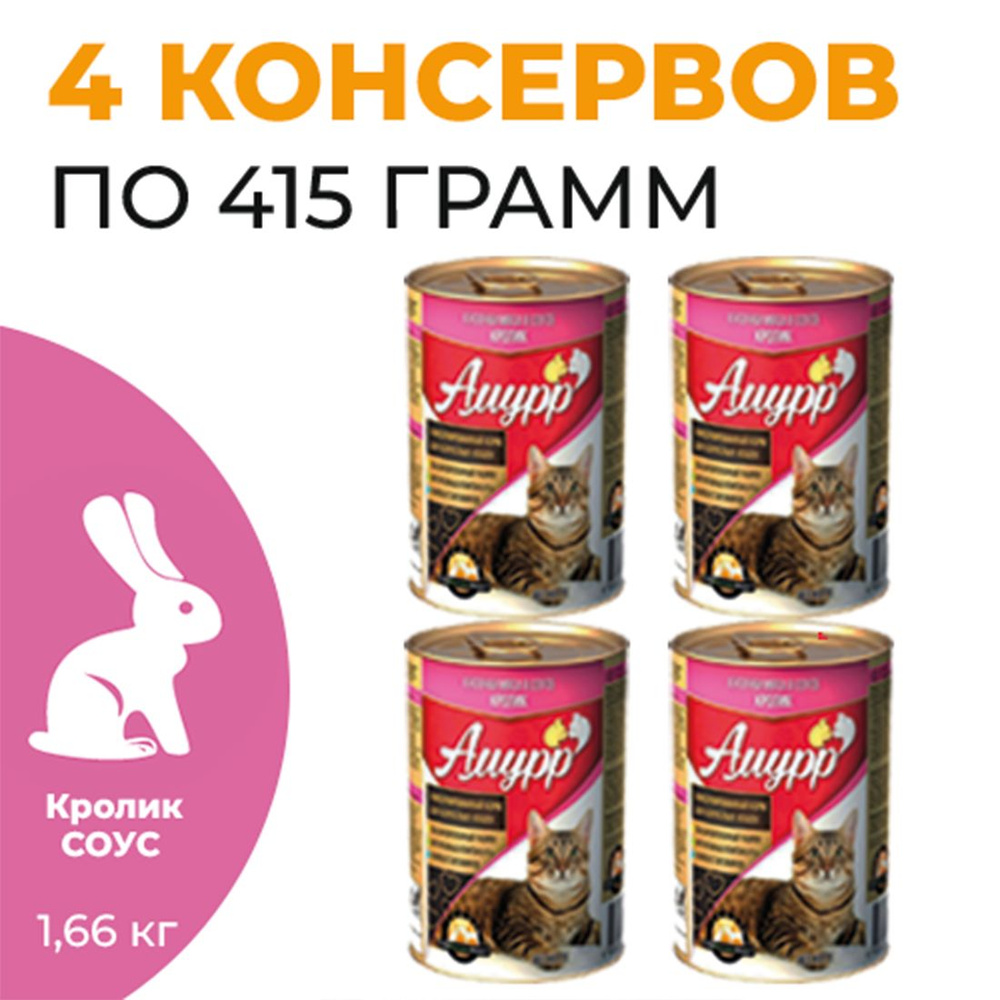 Консервы для кошек АМУРР 4 шт по 415г Кролик в соусе #1