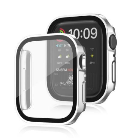 Стекло защитное с серебристым бампером и черной рамкой для Apple watch Series 4, 5, 6, SE (44 мм)  #1