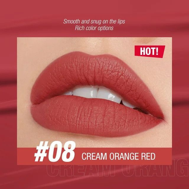 Тинт для губ O.TWO.O матовый водостойкий тон 08 Cream Orange Red Кремово-Оранжево-Красный  #1