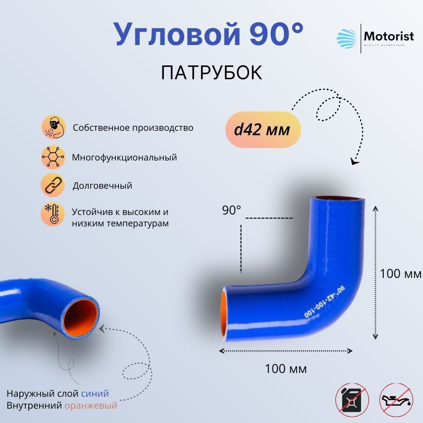 Motorist Патрубок охлаждения, 100 мм, арт. 90° L100*100 d042 #1