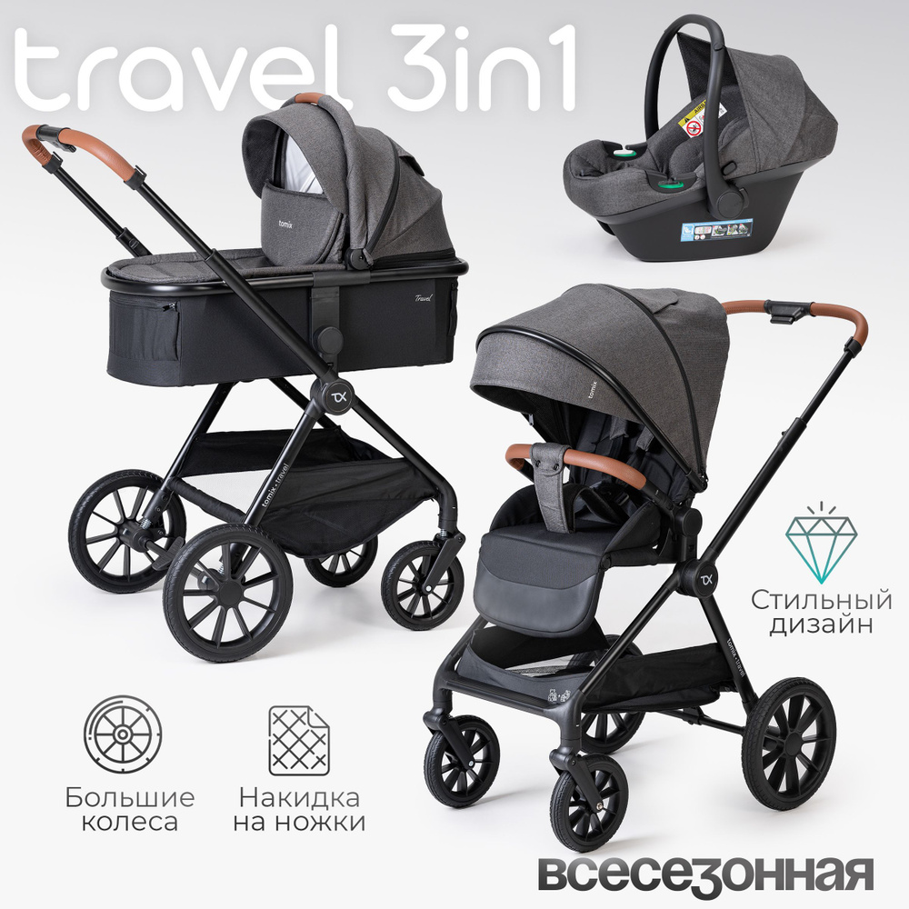 Коляска для новорожденных 3в1 Tomix Travel, grey #1