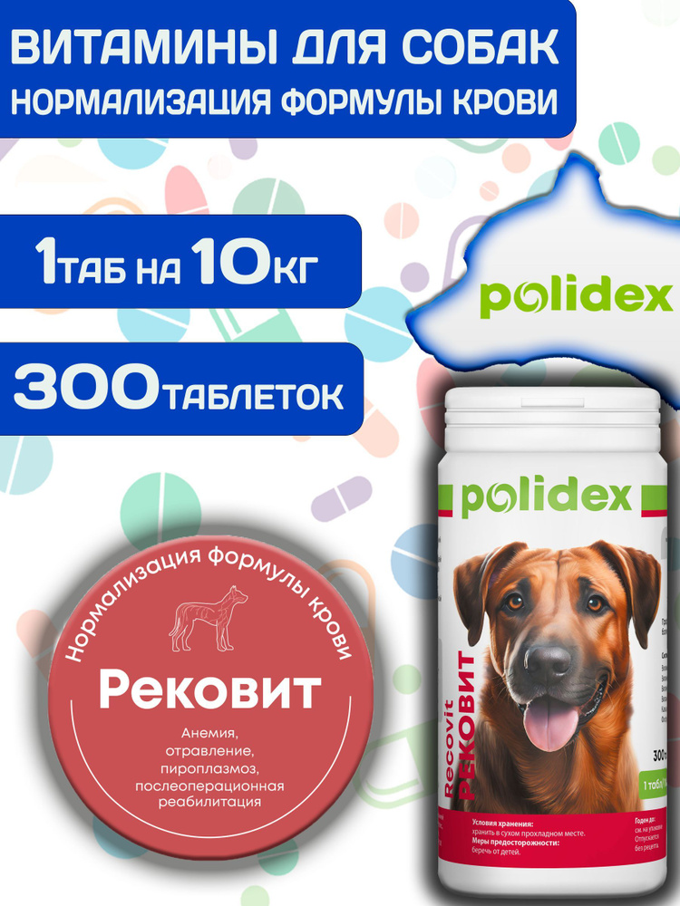 Polidex Recovit для собак, Кормовая добавка для восстановления организма после операций, травм, больших #1