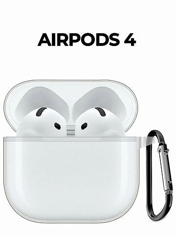 Чехол для наушников AirPods 4 ( на Аирподс 4 ) силиконовый с карабином, прозрачный  #1