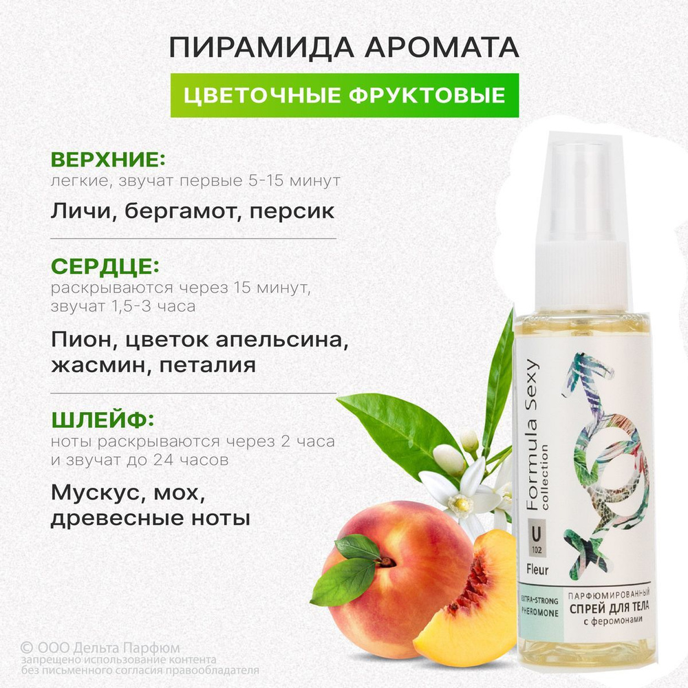 Парфюмированный спрей мист Formula Sexy Fleur U102 бергамот персик жасмин дерево 100 мл Подарок девушке #1