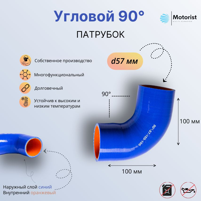 Motorist Патрубок охлаждения, 100 мм, арт. 90° L100*100 d057 #1