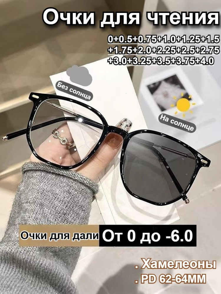Прогрессивные Фотохромные Очки для Чтения UV400 с Защитой от Синего Света, Титан, Умное Затемнение #1