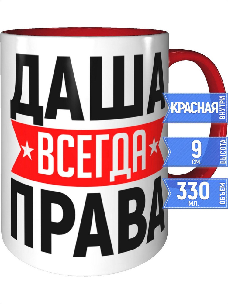 Кружка Даша всегда права - внтутри и ручка красная #1