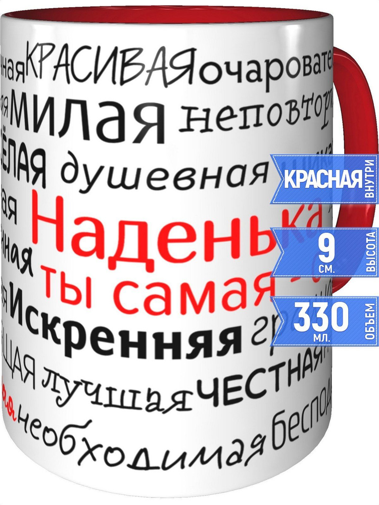 Кружка комплименты Наденька - внтутри и ручка красная #1