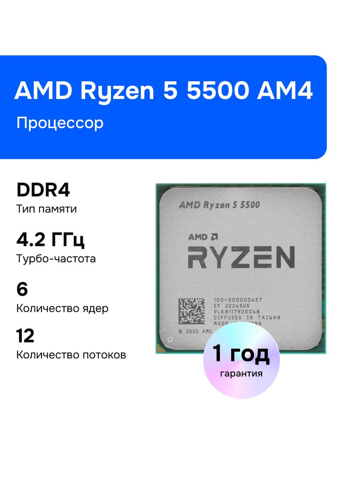 Процессор AMD Ryzen 5, OEM (без кулера), 6 яд., 3.6 ГГц 100