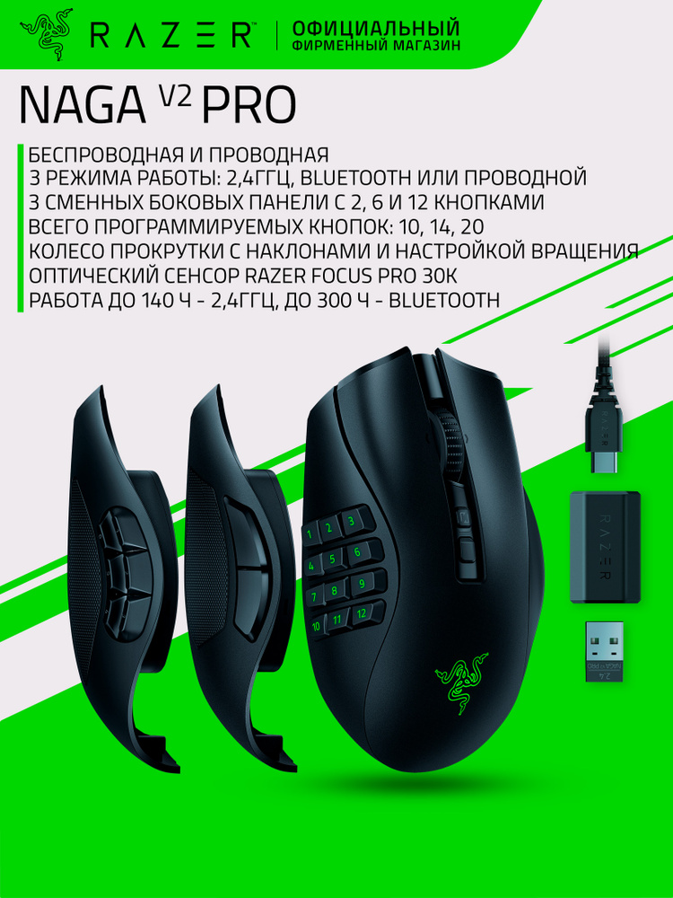 Игровая мышь беспроводная Razer беспроводная Naga V2 Pro , черный
