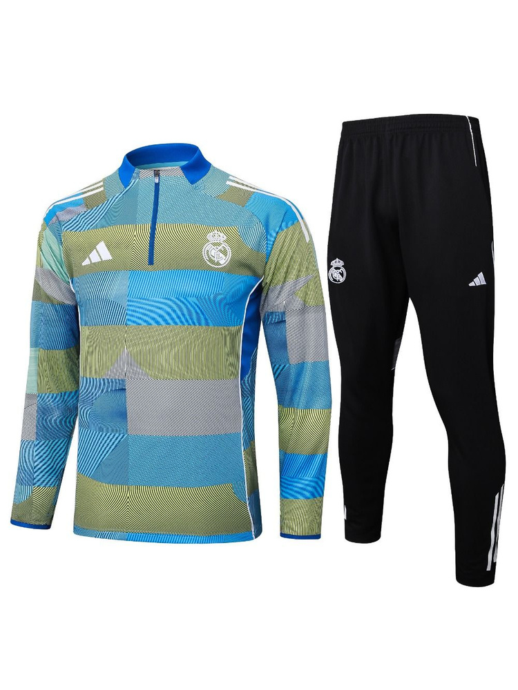 Костюм спортивный Real Madrid Blue And Green Striped Half-Zip Training Top and Pants Set 25/26 #1