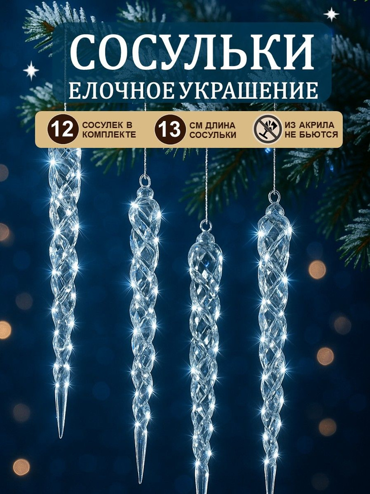 Игрушка на елку сосульки 12 шт #1