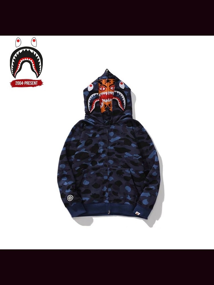 Худи Мужской, Женский A BATHING APE Карманы черно-синий Молния Хлопок ...