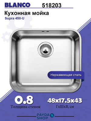 BLANCO SUPRA 450-U 18/10 aláépíthető rozsdamentes mosogató BLANCO SUPRA 450-U 18/10 aláépíthető rozsdamentes mosogató