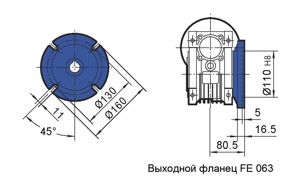 Фланец выходной FE редуктора NMRV 063