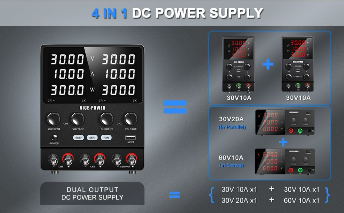 Регулируемый двухканальный лабораторный источник питания постоянного ...