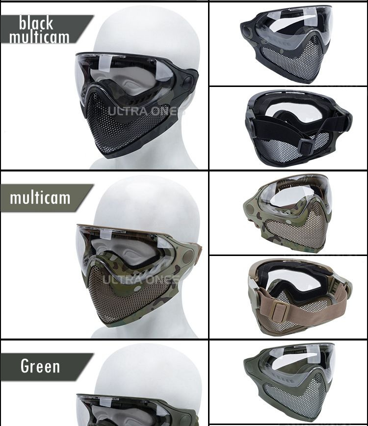 тактическая маска с 3-цветными линзами, пейнтбольная полнолицевая маска ...