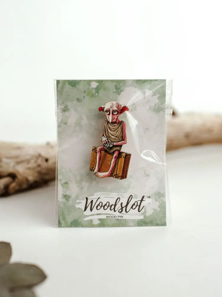 wooden badge brooch Dobby pin