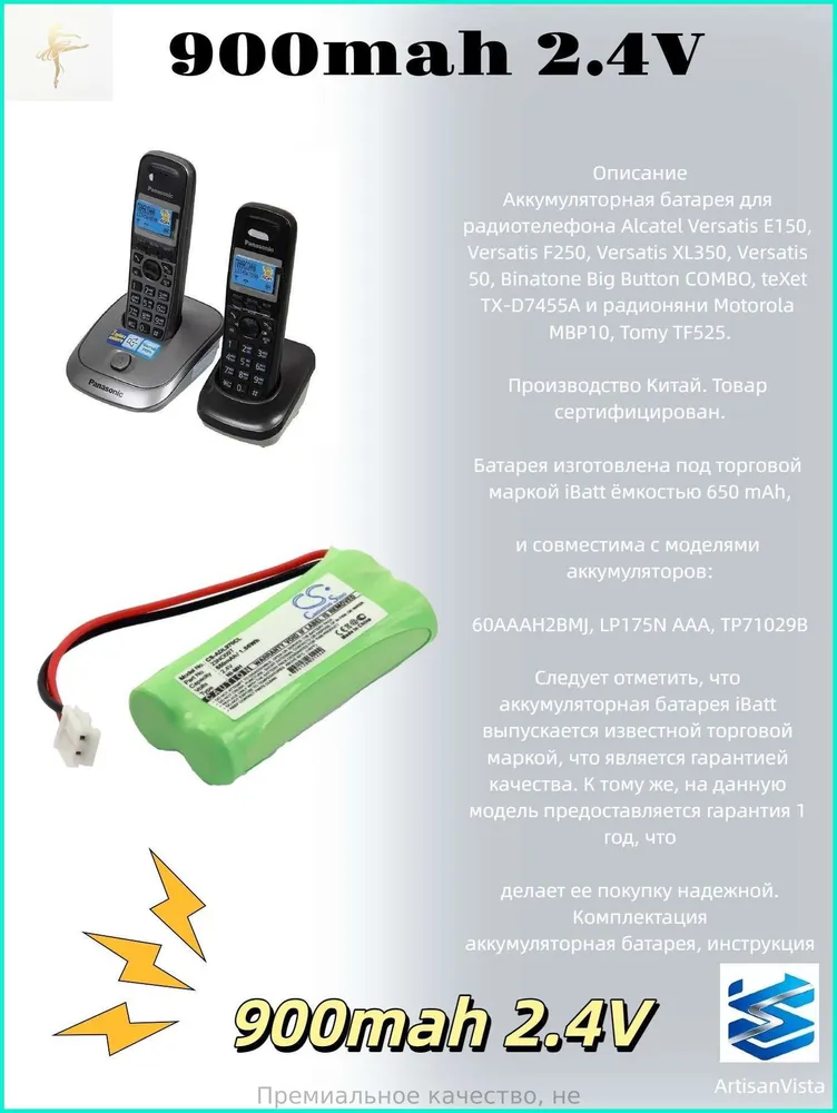 900mAh для радиотелефонов TX-D7455A (60AAAH2BMJ) 3