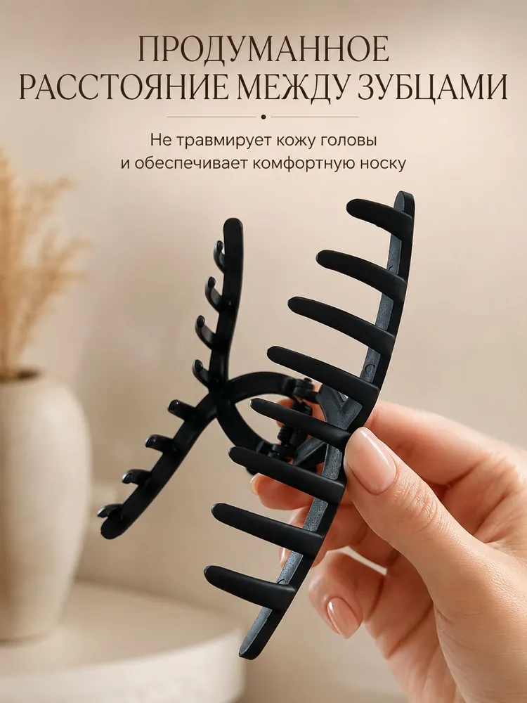 Заколки для волос 3 шт, черные матовые, зажимы-акулы большие для пучка, 3 шт, фото 6