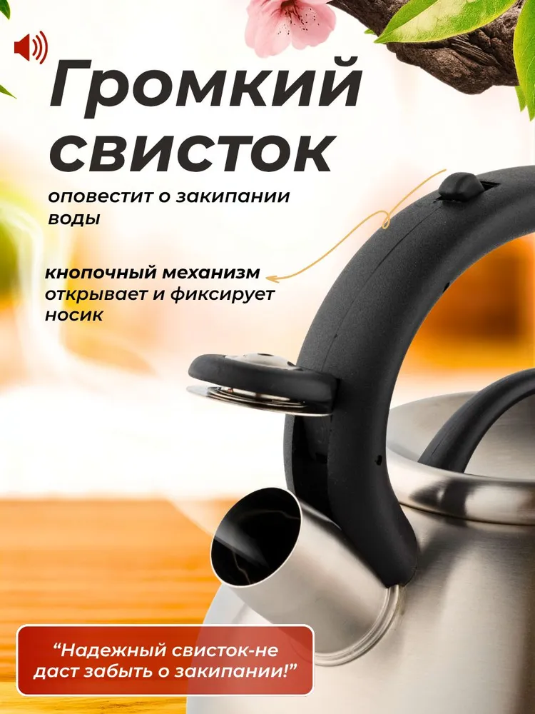 Чайник со свистком 3,3л Hoffmann HM 55110 из нержавеющей стали для всех видов плит, 3,3 л, фото 4
