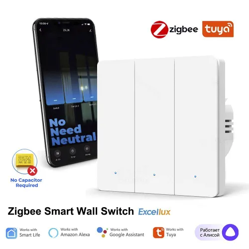 Умный выключатель Zigbee 3 клавишный с Алисой без нулевого провода VF