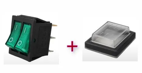 Выключатель кулисный с подсветкой +Чехол (Кнопка двойная зеленая 2D6P) 220В 16A вкл/выкл