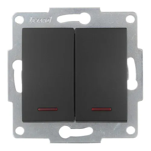 Выключатель Lezard Karina двухклавишный встраиваемый черный бархат с подсветкой красный