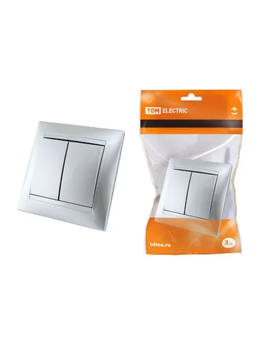 Двухклавишный выключатель TDM ELECTRIC Лама SQ1815-0202 серебристый металлик