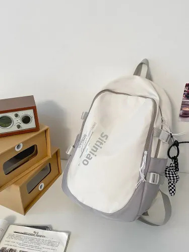 Рюкзак школьный унисекс, фиолетовый с брелком, нейлоновый, для ноутбука до 15 дюймов