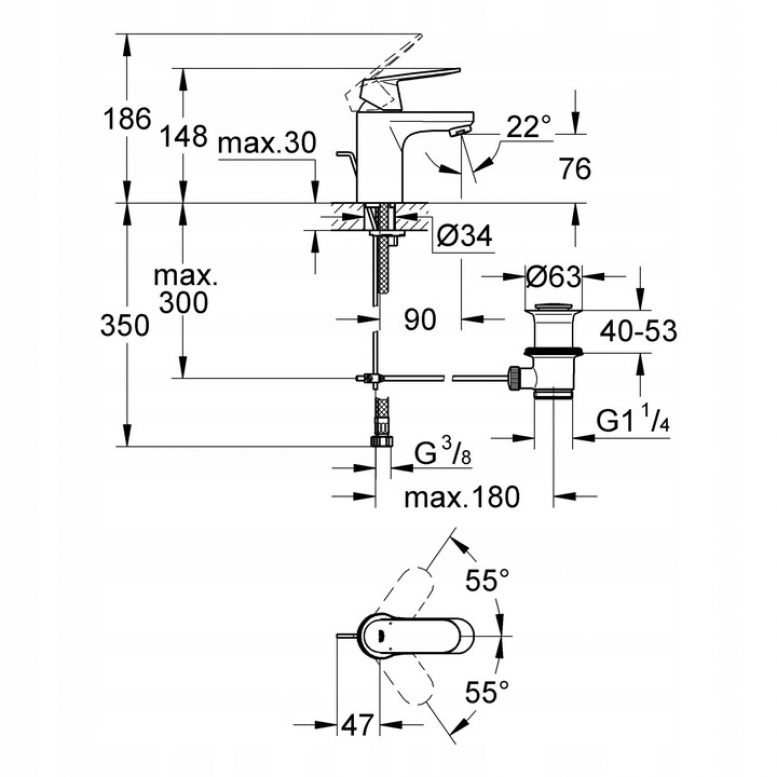 Смеситель инфракрасный для раковины grohe eurosmart cosmopolitan e 230v l размер хром 36421000