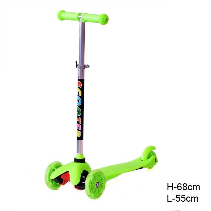 Самокат трехколесный для детей от 2-х лет Yeenot Kids GT4105, нагрузка до 30 кг, вес 1.8кг, светящиеся колёса PU 110 мм ABEC 7, цвет зеленый