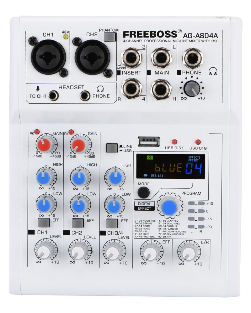 Микшерный пульт FREEBOSS AG-AS04A 4-канальный Bluetooth/ USB